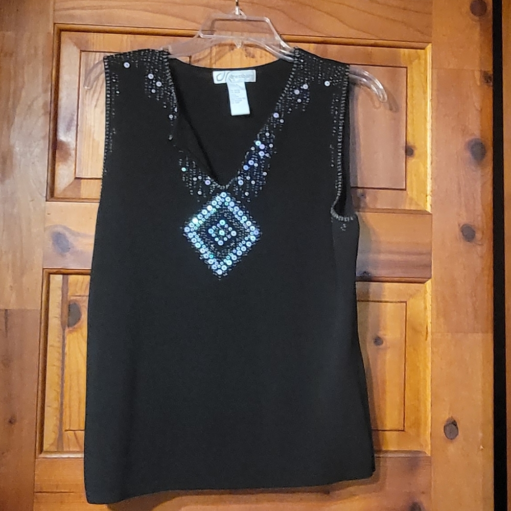 Dressbarn SzLg sequined black Summer top. NWOT